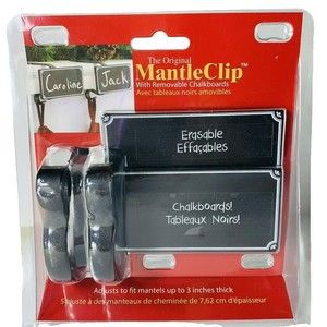 Original MANTLE CLIP Stocking Holder with Chalkboard Signs Black Another Set/2